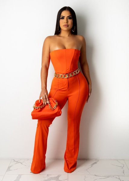 Women's hot style sexy tube top strapless slim flared trousers nightclub suit HANI2162