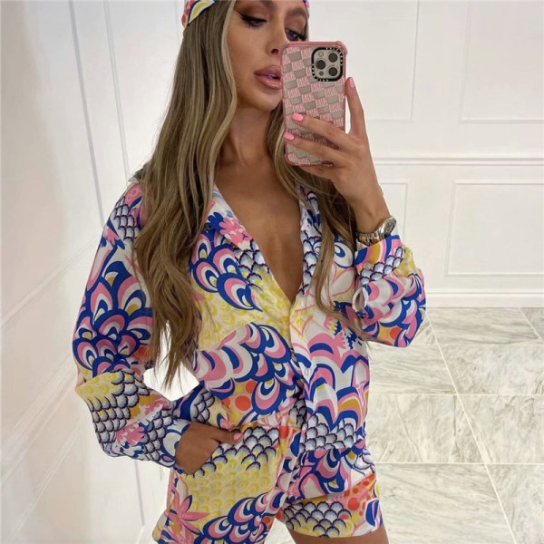 Women's Fashion Casual Suit Beach Sunscreen Suit Long Sleeve Shirt Shorts Turban Three-piece Set T650322194267
