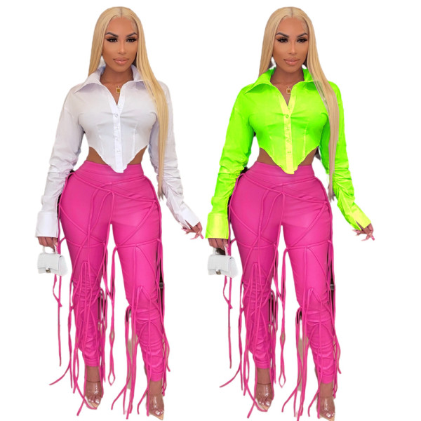Explosive sexy solid color slim slim waist shirt long-sleeved shirt MM2148