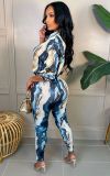 Glossy Irregular Printed Ladies Shirt and Pencil Pants Set MM2147