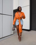 Nightclub solid color pleated deep V belt zipper casual shirt MH82085