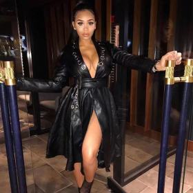 Sexy women's hot selling hot-selling corn-eye belt V-neck jacket leather jacket MH2040