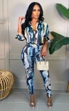 Glossy Irregular Printed Ladies Shirt and Pencil Pants Set MM2147