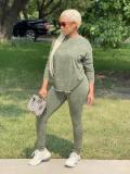 Round neck plush print ladies slim high stretch leisure sports suit MM2146