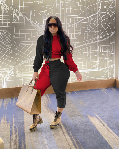 Leisure sports suit two-color splicing solid color two-piece suit ZH8570