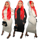 Women's autumn and winter casual fashion solid color sexy hooded dress XR3013
