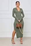 Fashion halter strap solid color long skirt JC7077
