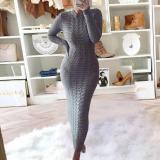 Autumn and winter new women's fashion twist long-sleeved woolen dress D630691445361