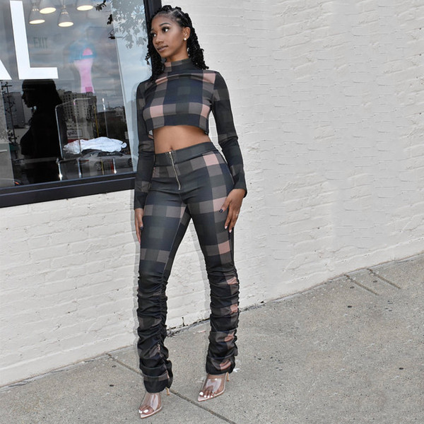Women's sexy casual two-piece suit hot sale plaid print fashion suit JH282