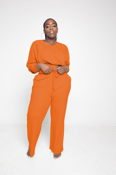 Women's new round neck wide-leg pants casual suit D8281-1