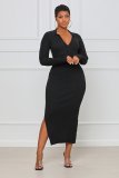 Fashion halter strap solid color long skirt JC7077
