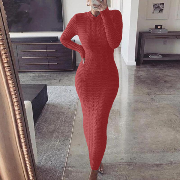 Autumn and winter new women's fashion twist long-sleeved woolen dress D630691445361