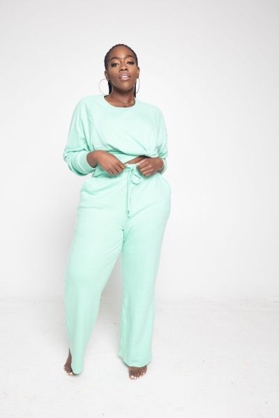Women's new round neck wide-leg pants casual suit D8281-1