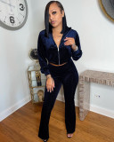 New solid color silver velvet drawstring zipper two-piece wide-leg pants XR3012