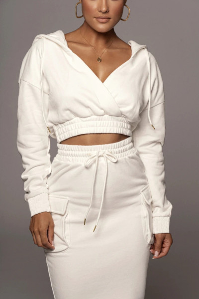 Women's 2021 hot sale Hooded V-neck pocket bag hip one-step skirt suit female two-piece suit D658667066254