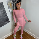 Women's casual small pit strip solid color two-piece suit XR3008