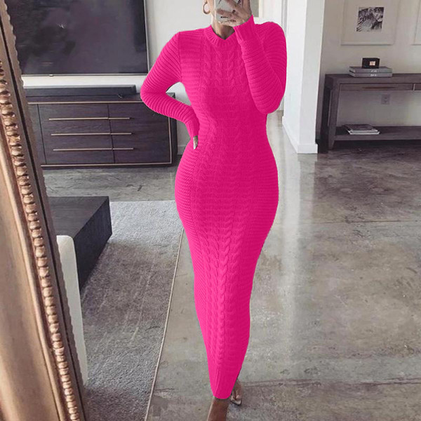 Autumn and winter new women's fashion twist long-sleeved woolen dress D630691445361