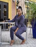Fashion casual sports printed zipper hooded two-piece suit JC7078