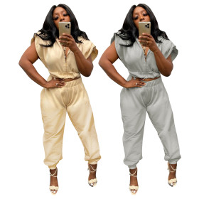 Women's fashion casual solid color sweater suit with split cuffs F7535