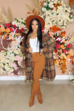 Autumn new fashion casual women's color plaid long suit collar jacket DL88019