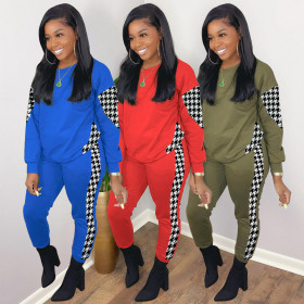 Women's Fall 2021 Thousand Birds Shoulder Sleeve Printed Fashion Two-piece Set XR3001