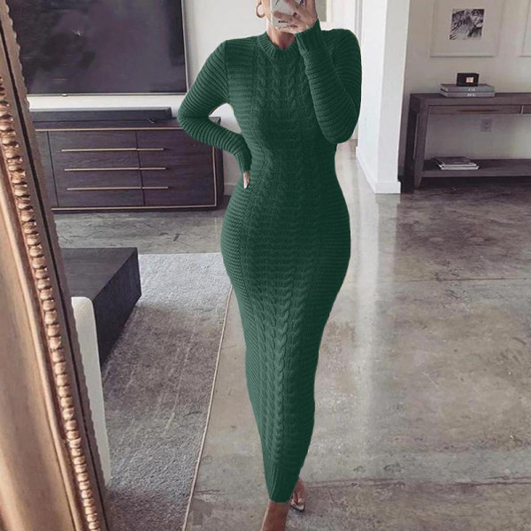 Autumn and winter new women's fashion twist long-sleeved woolen dress D630691445361