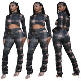 Women's sexy casual two-piece suit hot sale plaid print fashion suit JH282