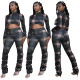 Women's sexy casual two-piece suit hot sale plaid print fashion suit JH282