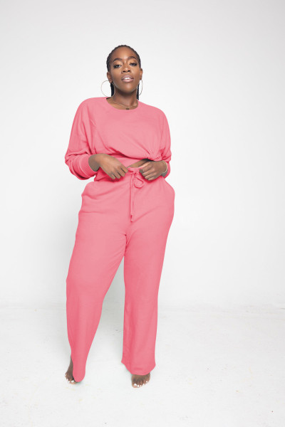 Women's new round neck wide-leg pants casual suit D8281-1