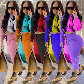 Leisure sports suit two-color splicing solid color two-piece suit ZH8570