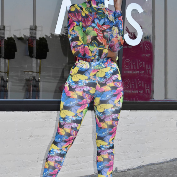Women's sexy casual two-piece hot sale butterfly pattern printing fashion suit JH283