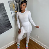 Women's casual small pit strip solid color two-piece suit XR3008