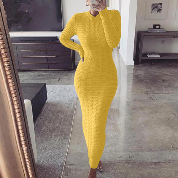 Autumn and winter new women's fashion twist long-sleeved woolen dress D630691445361