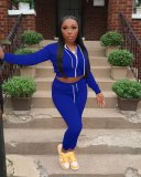 Women's autumn new fashion solid color two-piece long-sleeved zipper sports suit D8283