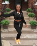 Women's autumn new fashion solid color two-piece long-sleeved zipper sports suit D8283