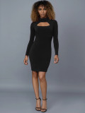 High neck mask personality design solid color dress JC7071