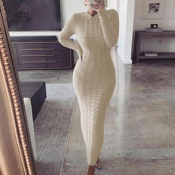 Autumn and winter new women's fashion twist long-sleeved woolen dress D630691445361
