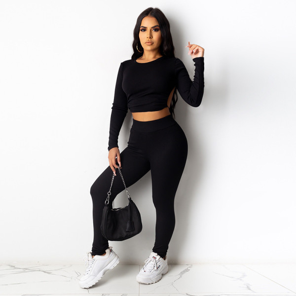 Women's 2021 new source pit strip halter leisure two-piece suit D88139