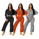 Autumn and winter two-piece long-sleeved zipper loose pants solid color suit D88128