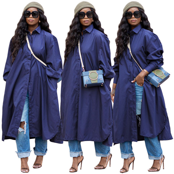 Fashion single-row long-sleeved pocket shirt dress YF8043
