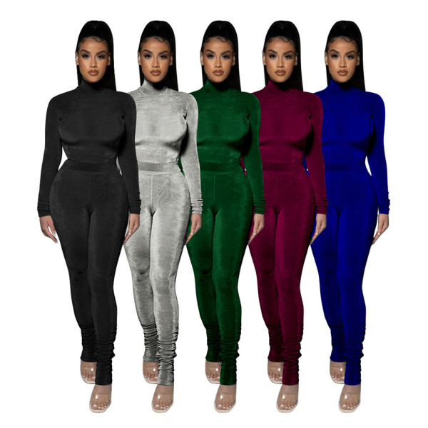 Quality Korean velvet solid color slim fit suit autumn and winter two-piece suit D88131