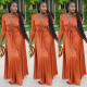 Fashion slit long sleeves waist waist sexy dress YF8045-1