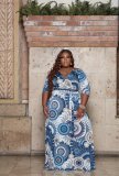 Fashionable Women's Printed V-Neck Sweater Dress X9326