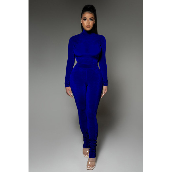 Quality Korean velvet solid color slim fit suit autumn and winter two-piece suit D88131