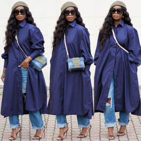Fashion single-row long-sleeved pocket shirt dress YF8043