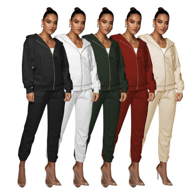 Women's 2021 fall new double-sided velvet fabric fashion sports solid color suit D88135