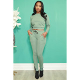 Autumn and winter sports solid color two-piece sweater pull frame suit D88127