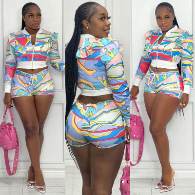 Fashion sexy women's long-sleeved two-piece set with printed wooden ears YF8041