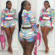 Fashion sexy women's long-sleeved two-piece set with printed wooden ears YF8041