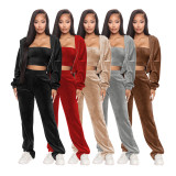 Quality sports suit female Korean velvet hooded three-piece suit D88137